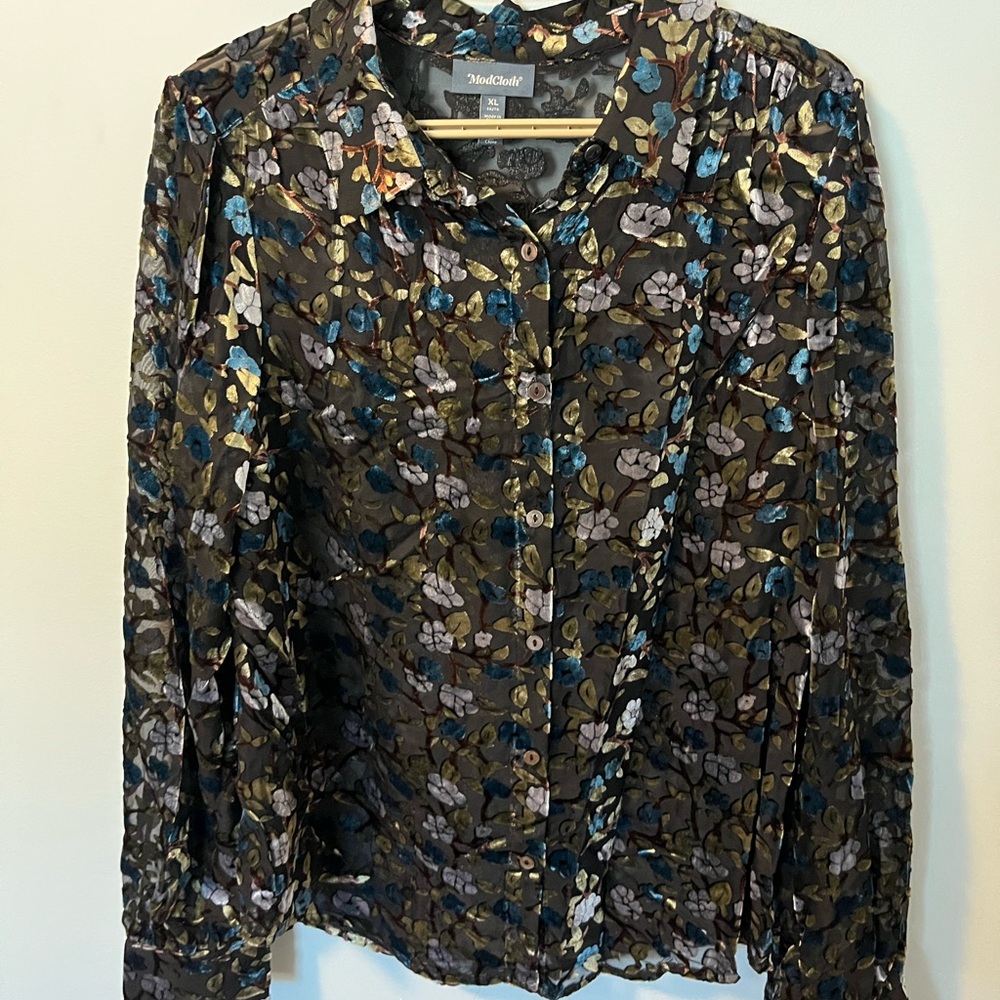 Modcloth Sheer with velvet floral design  Shirt